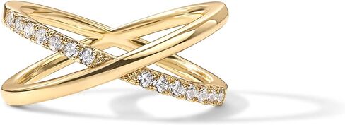PAVOI 14K Gold Plated X Ring | Simulated Pavé Diamond CZ Criss Cross Ring for Women in Kuwait