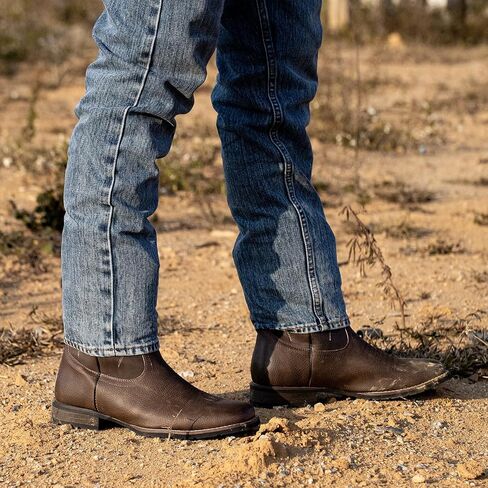 J's.o.l.e Cowboy Boots for Men Western Boots with Wide Square Toe Mid-Calf Boots Classic Embroidered Pull On Slip Resistant Boots Brown in Saudi Arabia