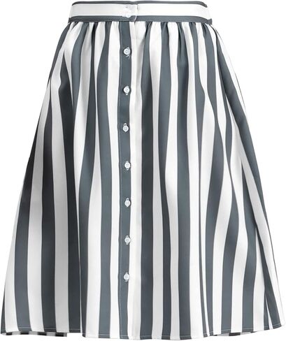 Allegra K Women's Striped Button Front Elastic Back Waist A-Line Midi Skirt in Kuwait