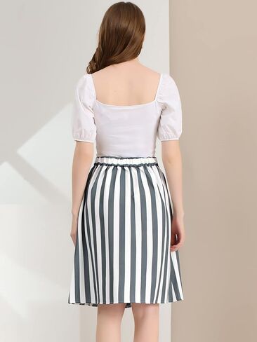 Allegra K Women's Striped Button Front Elastic Back Waist A-Line Midi Skirt in Kuwait