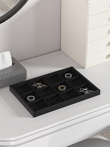 Drawer Jewelry Organizers And Storage,Velvet Bracelet And Ring Display Small Tray,Dresser Jewelry Drawer Organizer Inserts Containers,Earring And Necklace Holder Box (Black Blank Trays) in Kuwait