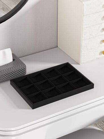 Drawer Jewelry Organizers And Storage,Velvet Bracelet And Ring Display Small Tray,Dresser Jewelry Drawer Organizer Inserts Containers,Earring And Necklace Holder Box (Black Blank Trays) in Kuwait