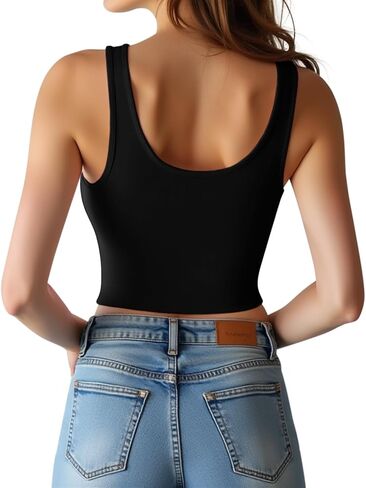 Women's Sleeveless Crop Top Cotton Basic Scoop Neck Tank Tops, Ribbed Casual Summer Cropped Shirt for Women in Saudi Arabia