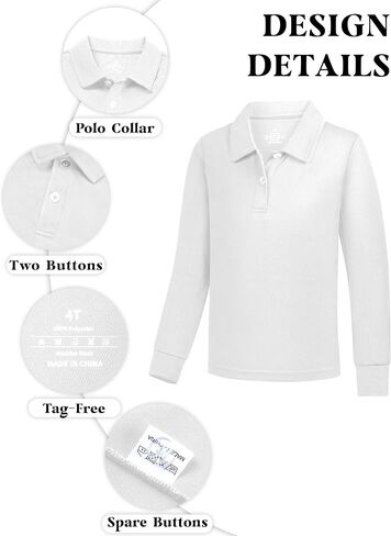 QBK 2T to Youth Boys' Long Sleeve School Uniform Pique Polo Toddler Kids Neon Collared Golf Shirt in Saudi Arabia
