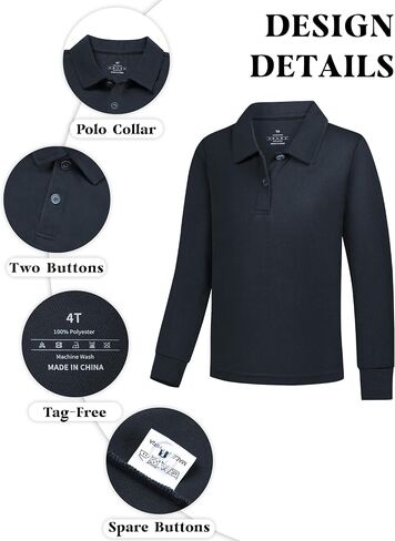 QBK 2T to Youth Boys' Long Sleeve School Uniform Pique Polo Toddler Kids Neon Collared Golf Shirt in Saudi Arabia