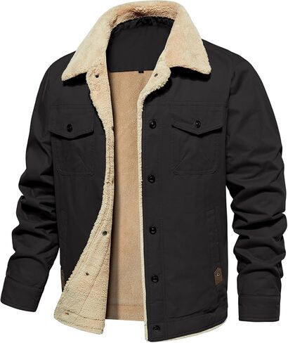 NAVEKULL Men's Warm Winter Jacket Thick Cotton Fleece Lined Work Coat Thermal Lapel Sherpa Cargo Trucker Jacket in Kuwait