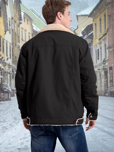 NAVEKULL Men's Warm Winter Jacket Thick Cotton Fleece Lined Work Coat Thermal Lapel Sherpa Cargo Trucker Jacket in Kuwait