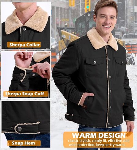 NAVEKULL Men's Warm Winter Jacket Thick Cotton Fleece Lined Work Coat Thermal Lapel Sherpa Cargo Trucker Jacket in Kuwait