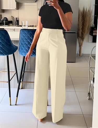 Casual Wide Leg Dress Pants Business Office Trousers with Pockets in Saudi Arabia