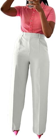 Casual Wide Leg Dress Pants Business Office Trousers with Pockets in Saudi Arabia