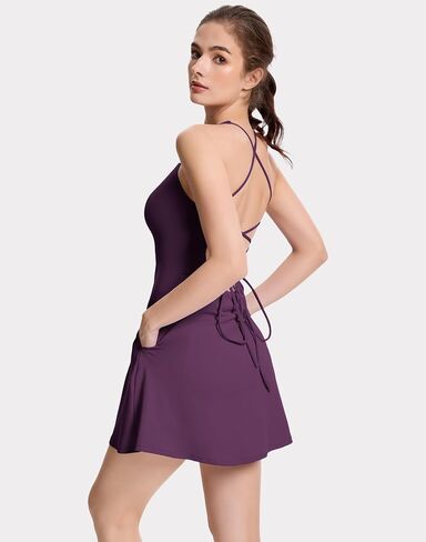 M MOTEEPI Womens Open Back Tennis Dress Sleeveless Built in Shorts and Bra Golf Athletic Dress with Pockets in Saudi Arabia