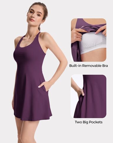 M MOTEEPI Womens Open Back Tennis Dress Sleeveless Built in Shorts and Bra Golf Athletic Dress with Pockets in Saudi Arabia