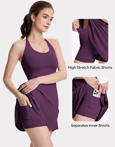 M MOTEEPI Womens Open Back Tennis Dress Sleeveless Built in Shorts and Bra Golf Athletic Dress with Pockets in Saudi Arabia