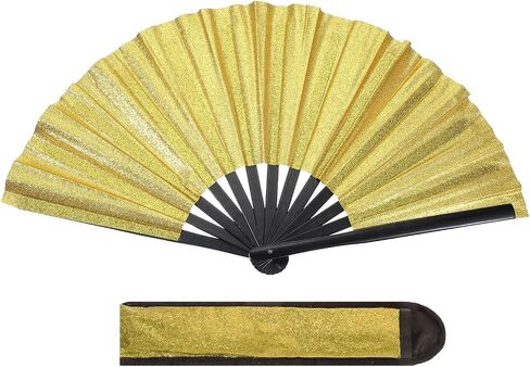 PATIKIL Glitter Clack Rave Fan with Holster, Large Holder Folding Hand Fan Holder Handheld Fan for Edm Festival Club Party Dance in Saudi Arabia