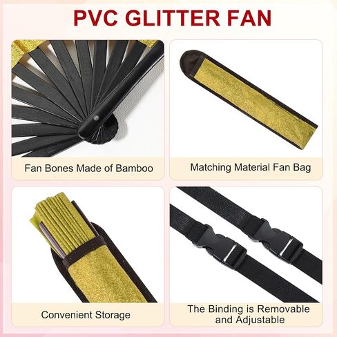 PATIKIL Glitter Clack Rave Fan with Holster, Large Holder Folding Hand Fan Holder Handheld Fan for Edm Festival Club Party Dance in Saudi Arabia