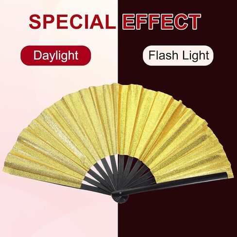 PATIKIL Glitter Clack Rave Fan with Holster, Large Holder Folding Hand Fan Holder Handheld Fan for Edm Festival Club Party Dance in Saudi Arabia