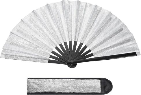 PATIKIL Glitter Clack Rave Fan with Holster, Large Holder Folding Hand Fan Holder Handheld Fan for Edm Festival Club Party Dance in Saudi Arabia