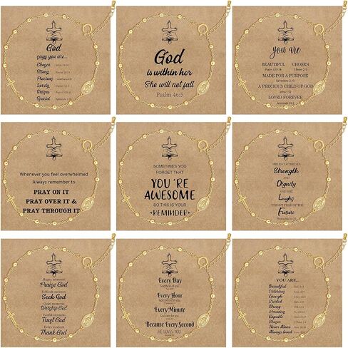 COLOYAN 9PCS Rosary Cross Bracelet for Women Faith, Cross Pendant Bracelet Charm Link Chain, Adjustable 14K Gold Plated Cross Bracelets Jewelry for Her in Saudi Arabia