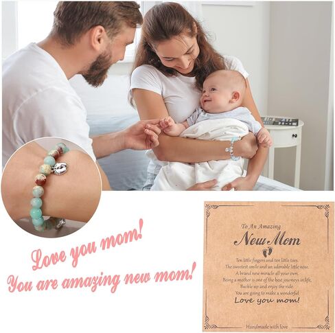 Sonnyx New Mom & Dad Gifts Healing Natural Stone Bracelets for Women Men ، Mom & Dad Essentials ، هدايا الحمل في عيد الأم للأمهات الحوامل in Kuwait