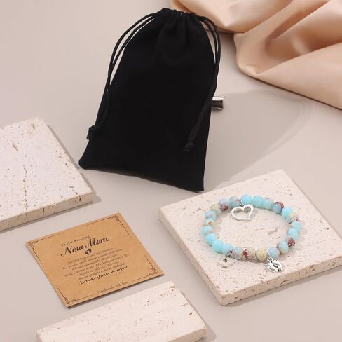 Sonnyx New Mom & Dad Gifts Healing Natural Stone Bracelets for Women Men ، Mom & Dad Essentials ، هدايا الحمل في عيد الأم للأمهات الحوامل in Kuwait
