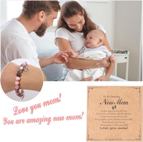 Sonnyx New Mom & Dad Gifts Healing Natural Stone Bracelets for Women Men ، Mom & Dad Essentials ، هدايا الحمل في عيد الأم للأمهات الحوامل in Kuwait