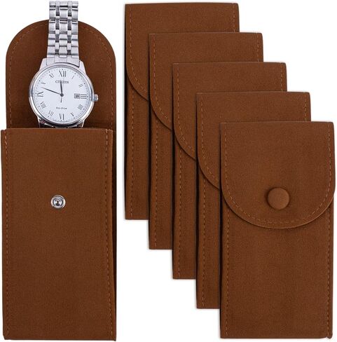 Framendino, 4 Pack Velvet Watch Pouch with Snap Button Single Portable Travel Case Storage Bag Protective Box for Jewelry Organizer (Grey & Green Navy Blue) in Saudi Arabia