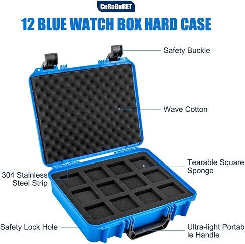 12-slot Watch Display Case, Watch Carry Organizer, Travel Storage Protection Shockproof Pressure, Travel & Storage Watch Case for Men, Watch Enthusiasts, Collectors, Space Saving (Blue) in Saudi Arabia