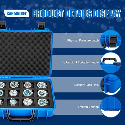 12-slot Watch Display Case, Watch Carry Organizer, Travel Storage Protection Shockproof Pressure, Travel & Storage Watch Case for Men, Watch Enthusiasts, Collectors, Space Saving (Blue) in Saudi Arabia