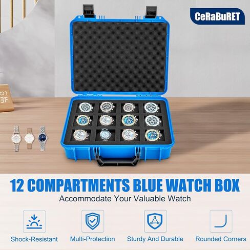12-slot Watch Display Case, Watch Carry Organizer, Travel Storage Protection Shockproof Pressure, Travel & Storage Watch Case for Men, Watch Enthusiasts, Collectors, Space Saving (Blue) in Saudi Arabia