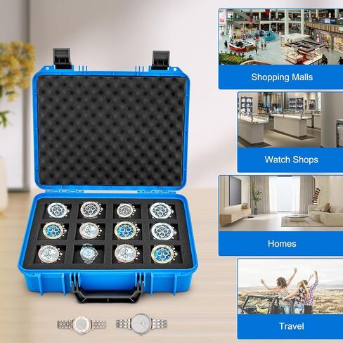 12-slot Watch Display Case, Watch Carry Organizer, Travel Storage Protection Shockproof Pressure, Travel & Storage Watch Case for Men, Watch Enthusiasts, Collectors, Space Saving (Blue) in Saudi Arabia
