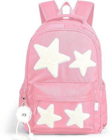 Preppy Backpack with Cute Plush Accessories Star Y2K School Bookbag Girls Aesthetic Backpacks for Kids (Black) in Kuwait