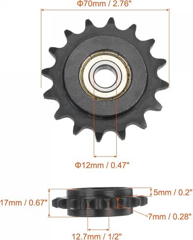 uxcell #40 Chain Idler Sprocket, 12mm Bore 1/2" Pitch 13 Tooth Tensioner, Black Oxide Finished C45 Carbon Steel with Insert Single Bearing for ISO 08A Chains in Kuwait