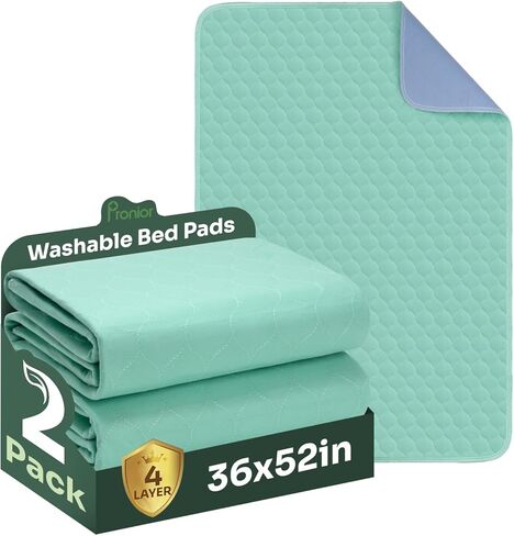 Hide Stains Bed Pads Washable Waterproof for Incontinence, 4-Layer Absorbency Pee Pads, Washable Underpad, Bed Wetting Pad for Elderly, Adults, Pets, 36"x52"-4 Pack, Green in Kuwait