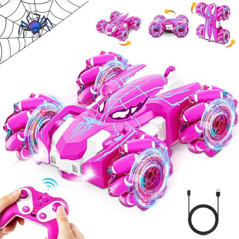 Spider Remote Control Car for Boys Double Sided RC Stunt Cars Toys 360°Rotating 4WD Off-Road RC Car with Cool Headlights 2.4Ghz Indoor/Outdoor Rechargeable Toy Car for 4-6 5-7 6-8 8-12 Boy Girl Gifts in Saudi Arabia
