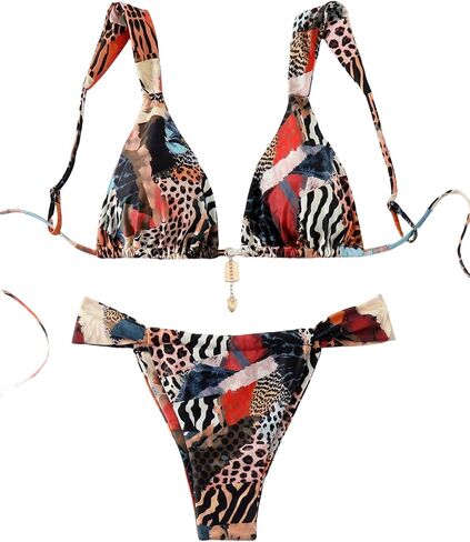 Women's 2 Piece Cheeky Bikini Sets Leopard Print Tie Back Bathing Suit Sexy Triangle Swimsuit in Saudi Arabia