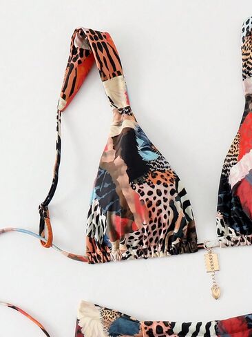 Women's 2 Piece Cheeky Bikini Sets Leopard Print Tie Back Bathing Suit Sexy Triangle Swimsuit in Saudi Arabia