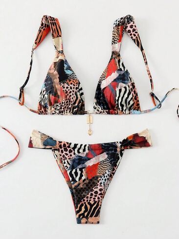Women's 2 Piece Cheeky Bikini Sets Leopard Print Tie Back Bathing Suit Sexy Triangle Swimsuit in Saudi Arabia
