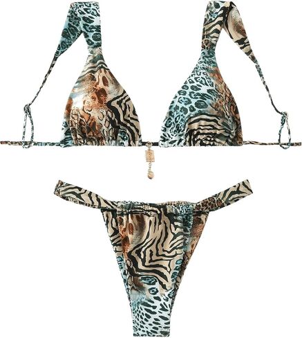 Women's 2 Piece Cheeky Bikini Sets Leopard Print Tie Back Bathing Suit Sexy Triangle Swimsuit in Saudi Arabia