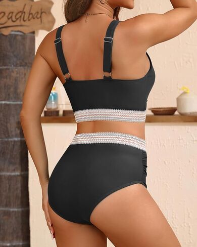 بيكيني Yonique للسيدات عالية الخصر - تويست الأمامي من قطعتين من ملابس السباحة كتلة التغطية الكاملة بدلة السباحة in Kuwait