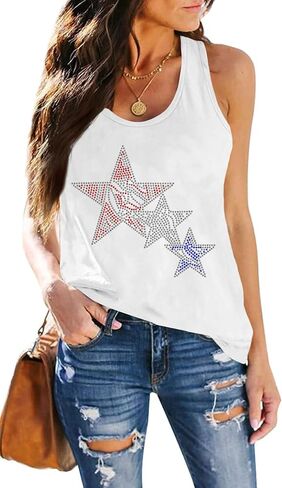 USA Tank Tops Women: Flag Sequin Tank Patriotic Shirts 4th of July Sleeveless T Shirt Summer Casual Bling Tops in Saudi Arabia