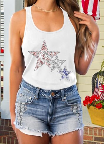 USA Tank Tops Women: Flag Sequin Tank Patriotic Shirts 4th of July Sleeveless T Shirt Summer Casual Bling Tops in Saudi Arabia