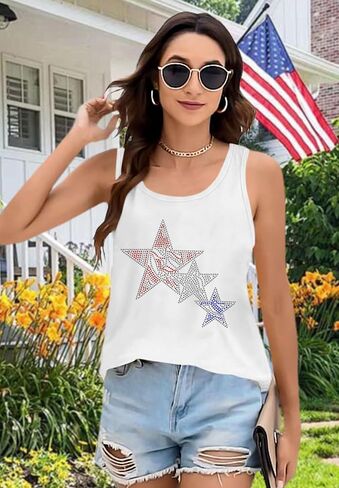 USA Tank Tops Women: Flag Sequin Tank Patriotic Shirts 4th of July Sleeveless T Shirt Summer Casual Bling Tops in Saudi Arabia