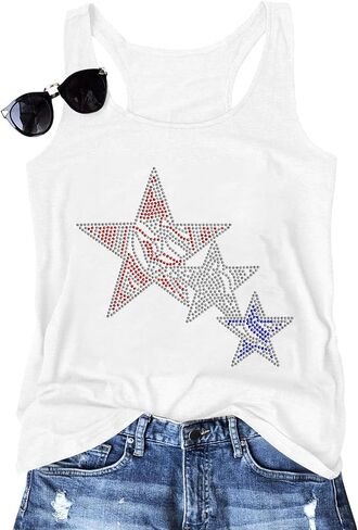USA Tank Tops Women: Flag Sequin Tank Patriotic Shirts 4th of July Sleeveless T Shirt Summer Casual Bling Tops in Saudi Arabia