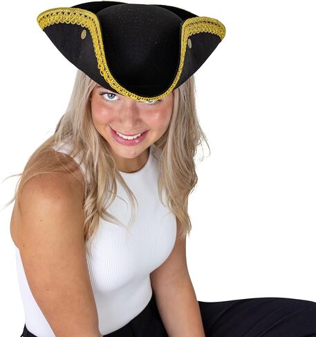 قبعة Dress Up America Tricorn للبالغين - قبعة استعمارية تاريخية للرجال - أسود - مقاس واحد in Kuwait
