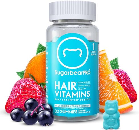 Sugarbear Hair Vitamin Gummy 1 Month Supply Extra Strength Biotin 6000mcg, Growth for Men & Women, Vegan Vitamin B12, MSM, Inositol, Omega 3, Elderberry, Certified Kosher, Halal, Cruelty-Free in Saudi Arabia