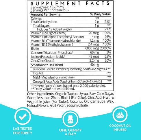 Sugarbear Hair Vitamin Gummy 1 Month Supply Extra Strength Biotin 6000mcg, Growth for Men & Women, Vegan Vitamin B12, MSM, Inositol, Omega 3, Elderberry, Certified Kosher, Halal, Cruelty-Free in Saudi Arabia
