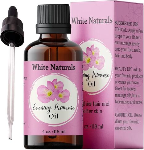 White Naturals Evening Primrose Carrier Oil – 100% Pure & Cold-Pressed, Lightweight & Nourishing Oil for Skin Care, Hair Care & DIY Beauty, 4oz in Kuwait
