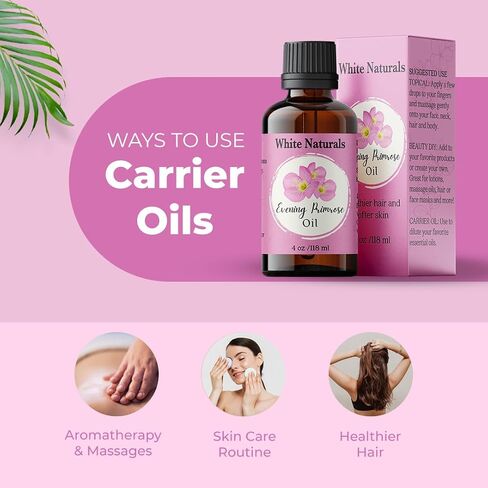 White Naturals Evening Primrose Carrier Oil – 100% Pure & Cold-Pressed, Lightweight & Nourishing Oil for Skin Care, Hair Care & DIY Beauty, 4oz in Kuwait