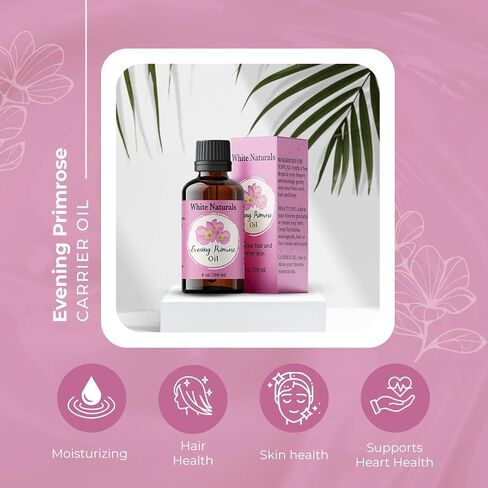 White Naturals Evening Primrose Carrier Oil – 100% Pure & Cold-Pressed, Lightweight & Nourishing Oil for Skin Care, Hair Care & DIY Beauty, 4oz in Kuwait