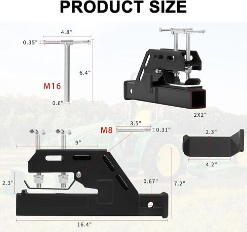 2024 New Upgraded Clamp on Trailer Hitch for Tractor, Clamp-on Tractor Bucket Hitch 2" Ball Mount Receiver Adapter for Kubota Tractor Bucket, Bucket Trailer Hitch Attachment, Black in Saudi Arabia